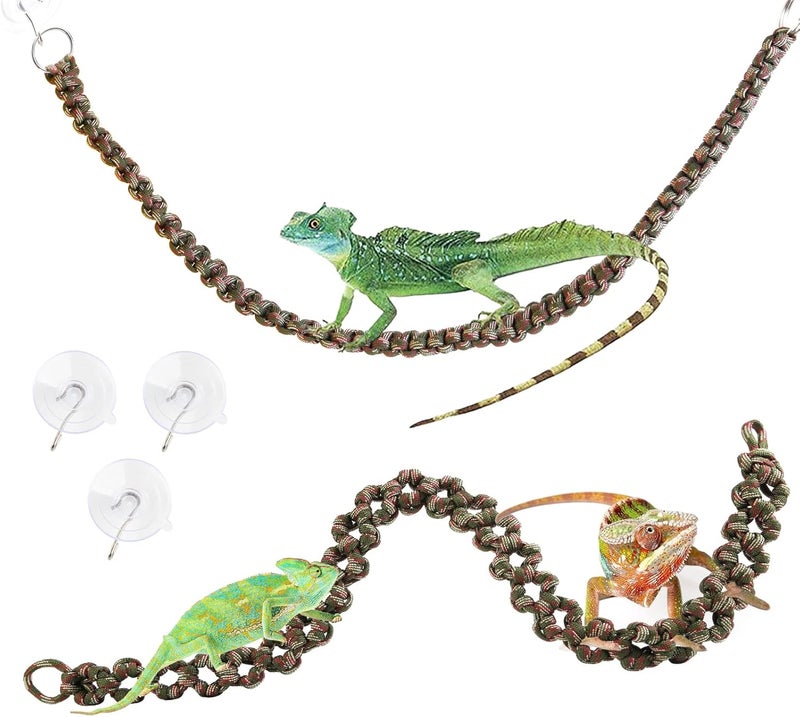 FiveBull 2 Pcs Reptile Vines for Climbing Bendable Jungle Vines Made of Handmade Umbrella Cord Weaving Rope Decor with 3 Suction Cup Accessories for Chameleon Crab Lizards Snakes Gecko Frog Hermit Crab - Image 1